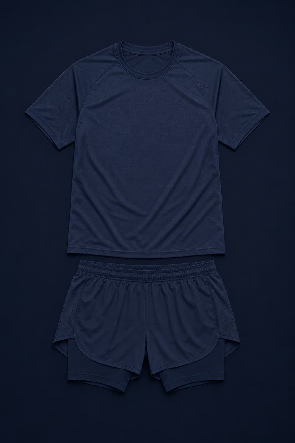 Run Set arranged flat, tee and lined shorts